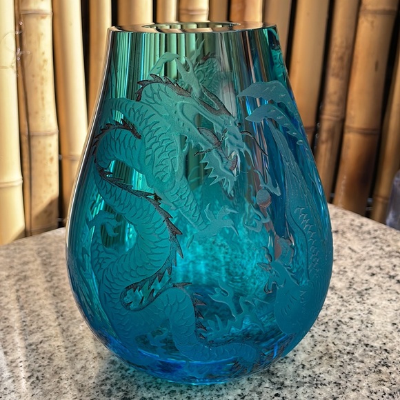 CHINESE Thick hand blow Beautiful Art glass etched Dragon/Chicken - Picture 3 of 5
